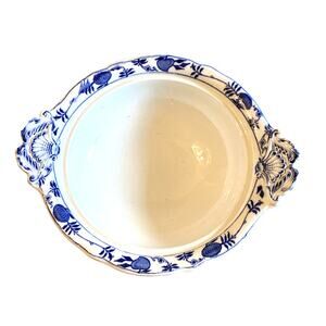 Antique LS&S Meissen Blue Onion Pedestal Vegetable Bowl w Handles 12.25"